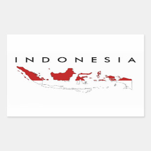 インドネシアの国旗の地図の形のシルエット 長方形シール