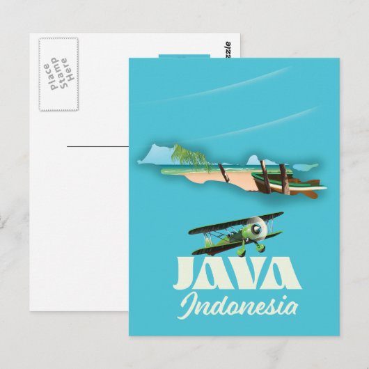 インドネシアの地図 ジャワ島 ポストカード (正面/裏面)