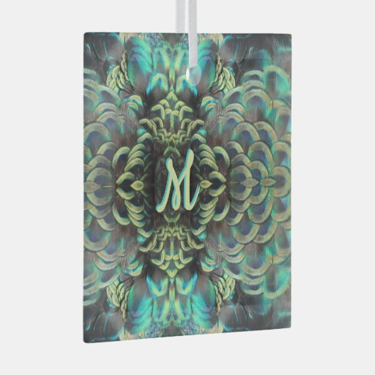 インドネシアの孔雀パターン顧客。モノグラムオーナメント ガラスオーナメント (正面右)