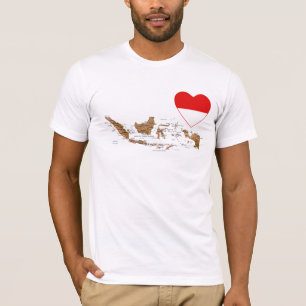 インドネシアの旗のハートおよび地図のTシャツ Tシャツ