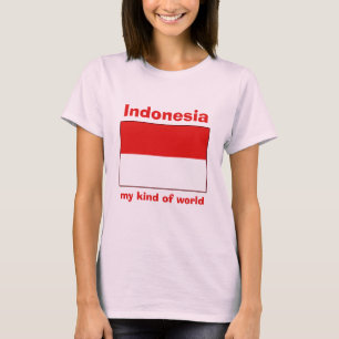 インドネシアの旗+地図+テキストTシャツ Tシャツ