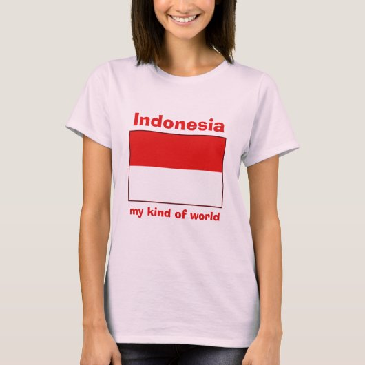 インドネシアの旗+地図+テキストTシャツ Tシャツ (正面)