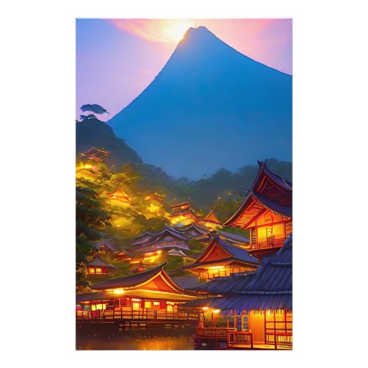 インドネシアの村の夕焼け フォトプリント            (正面)
