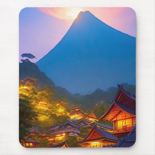 インドネシアの村の夕焼け マウスパッド (正面)