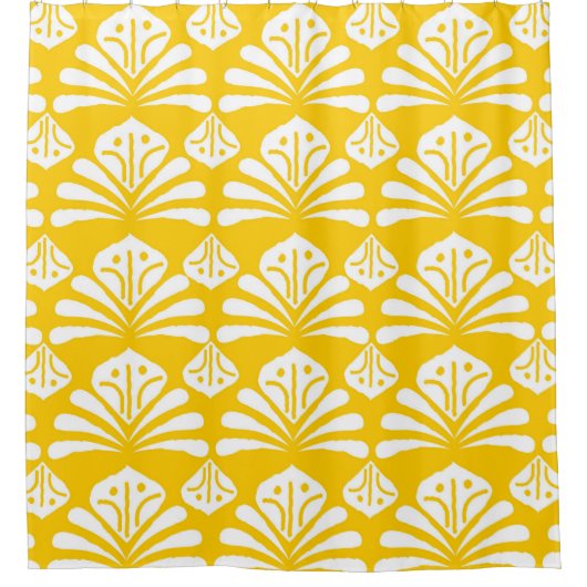 インドネシアろうけつ染めの典型的なデザイン、カの組み合わせ シャワーカーテン (正面)