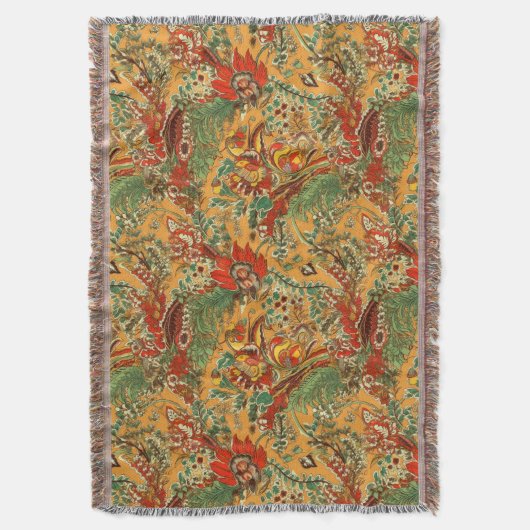 インドネシアろうけつ染めバリスタイルイエローオレンジ スローブランケット (正面縦)