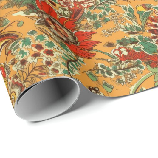 インドネシアろうけつ染めバリスタイルイエローオレンジ ラッピングペーパー (ロールコーナー)