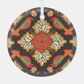 インドネシアろうけつ染め：動物相モチーフ。 ガラスオーナメント (正面)