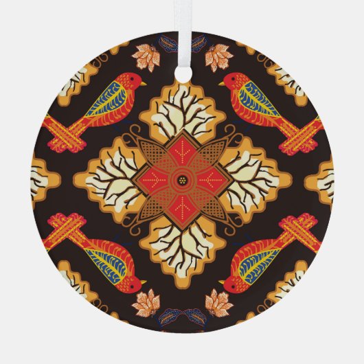 インドネシアろうけつ染め：動物相モチーフ。 ガラスオーナメント (裏面)