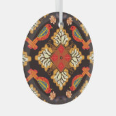 インドネシアろうけつ染め:動物相モチーフ。 ガラスオーナメント (正面右)