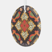 インドネシアろうけつ染め:動物相モチーフ。 ガラスオーナメント (正面左)