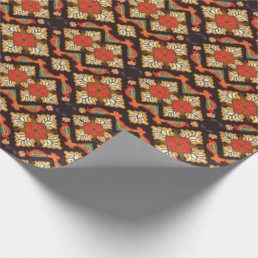 インドネシアろうけつ染め：動物相モチーフ。 ラッピングペーパー (角)