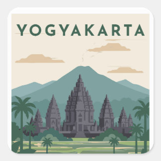 インドネシアジョグジャカルタの旅行ポスター スクエアシール