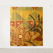 インドネシアブラウンろうけつ染めフローラウォールタペストリー タペストリー (正面)