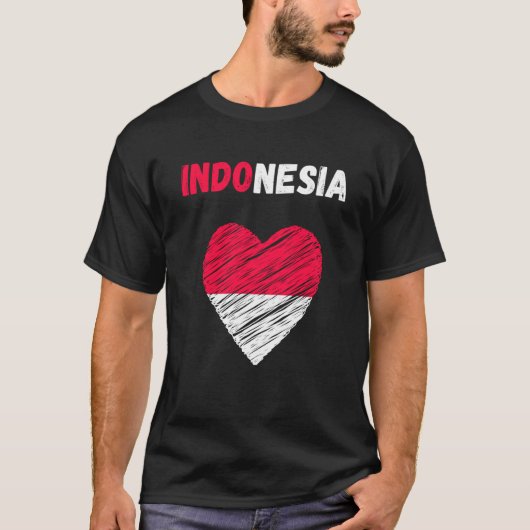 インドネシア国旗の休日インドネシアハート Tシャツ (正面)