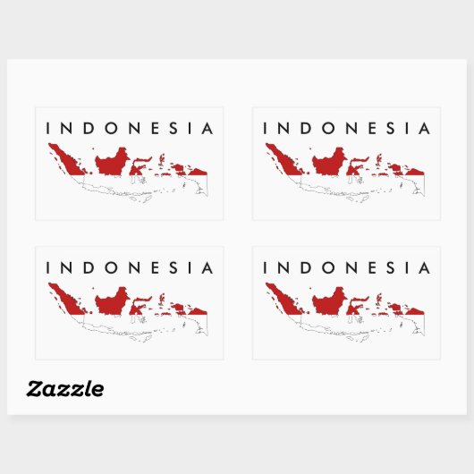インドネシア国旗の地図の形状シルエット 長方形シール (シート)
