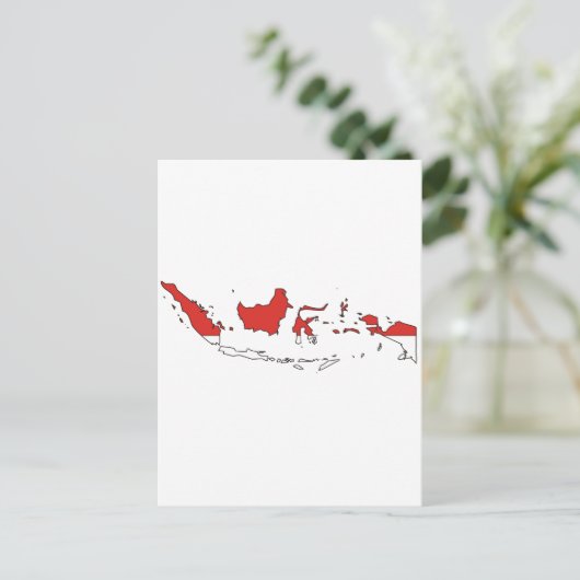 インドネシア国旗の地図 ポストカード (スタンド正面)