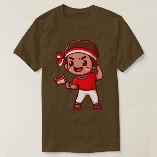 インドネシア国旗の漫画1 Tシャツ (デザイン正面)
