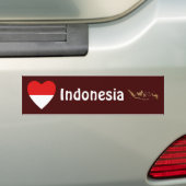インドネシア国旗ハート型と地図ステッカー バンパーステッカー (車上)