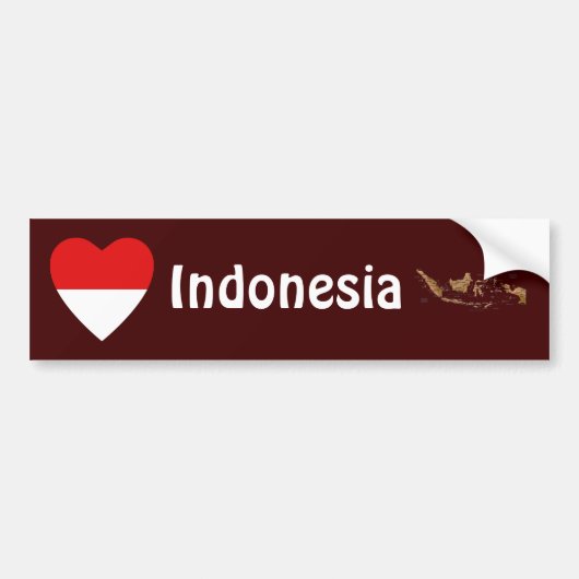 インドネシア国旗ハート型と地図ステッカー バンパーステッカー (正面)