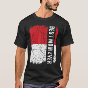 インドネシア国旗付きのベストインドネシアマザーギフト お母さんの日 Tシャツ
