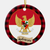 インドネシア国旗、レッドバッファロー・プレイド&インドネシア国旗 セラミックオーナメント (正面)