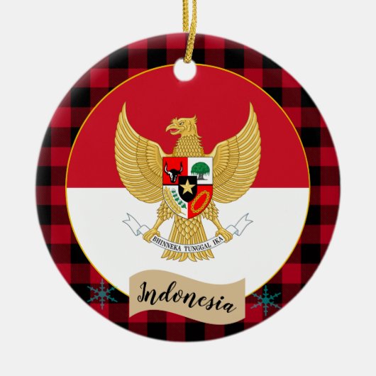 インドネシア国旗、レッドバッファロー・プレイド&インドネシア国旗 セラミックオーナメント (正面)