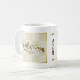 インドネシア国旗+地図マグカップ コーヒーマグカップ
