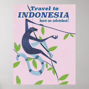 インドネシア猿の休暇のヴィンテージポスターへの旅行 ポスター