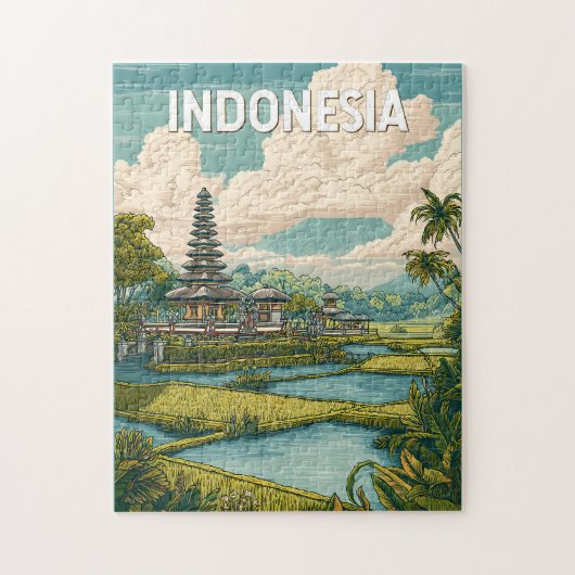 インドネシア イラスト 旅行 アート ヴィンテージ ジグソーパズル (縦)
