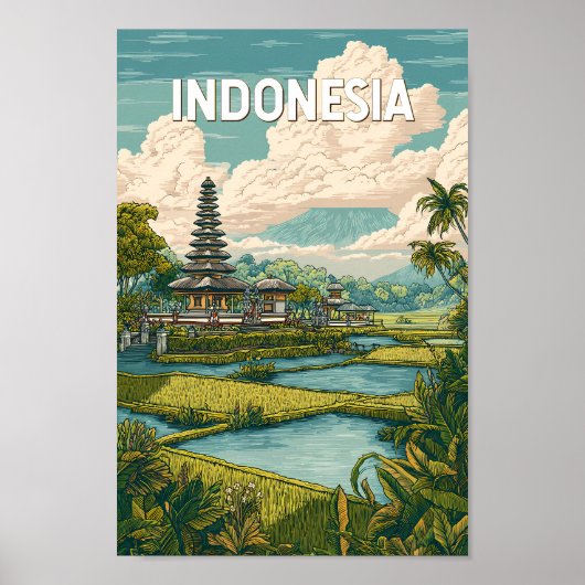 インドネシア イラスト 旅行 アート ヴィンテージ ポスター (正面)