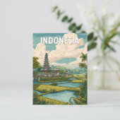 インドネシア イラスト 旅行 アート ヴィンテージ ポストカード (スタンド正面)