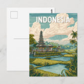 インドネシア イラスト 旅行 アート ヴィンテージ ポストカード (正面/裏面)