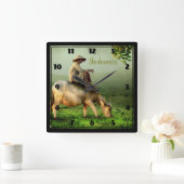 インドネシア·シーニック·ランドスケープ(バッファローと農家) スクエア壁時計 (ホーム)