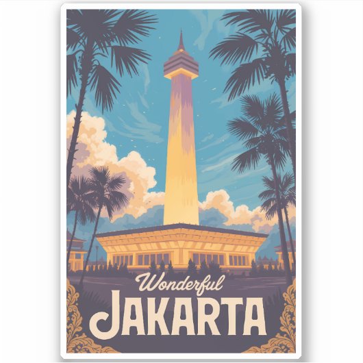 インドネシア ジャカルタ イラスト 旅行 アート ビンテージ シール (正面)