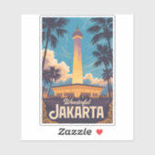 インドネシア ジャカルタ イラスト 旅行 アート ビンテージ シール (シート)