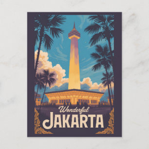 インドネシア ジャカルタ イラスト 旅行 アート ヴィンテージ ポストカード