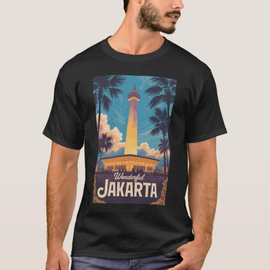 インドネシア ジャカルタ イラスト 旅行 アート ヴィンテージ Tシャツ (正面)