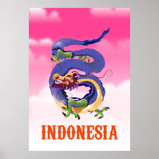 インドネシア ドラゴン レトロ旅行ポスター ポスター (正面)