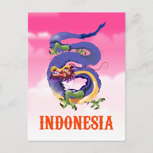 インドネシア ドラゴン レトロ 旅行ポスター ポストカード (正面)