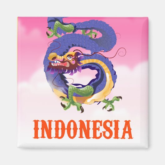 インドネシア ドラゴン レトロ 旅行ポスター マグネット (正面)