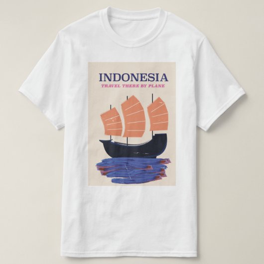 インドネシア ヴィンテージ スタイル 旅行 ポスター Tシャツ (デザイン正面)