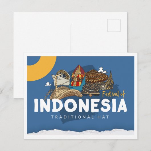 インドネシア 伝統的な帽子 旅行 ポストカード (正面/裏面)