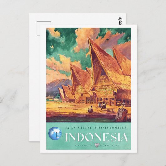 インドネシア、北スマトラのバタックビレッジ ポストカード (正面/裏面)