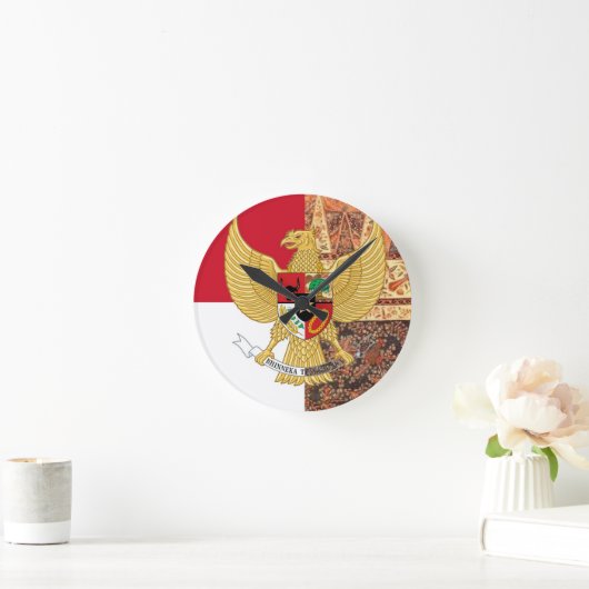 インドネシア- Garuda Pancasilaのろうけつ染めの旗の紋章 ラウンド壁時計 (ホーム)