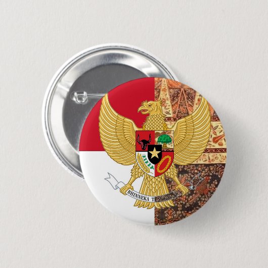 インドネシア- Garuda Pancasilaのろうけつ染めの旗の紋章 缶バッジ (正面&裏面)