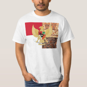 インドネシア- Garuda Pancasilaのろうけつ染めの旗の紋章 Tシャツ