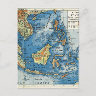 インドネシフランスのアのヴィンテージ地図 ポストカード