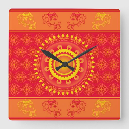 インドパターン スクエア壁時計 (正面)