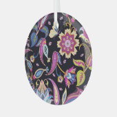 インドペイズリーシームレスフローラオーナメント ガラスオーナメント (正面左)